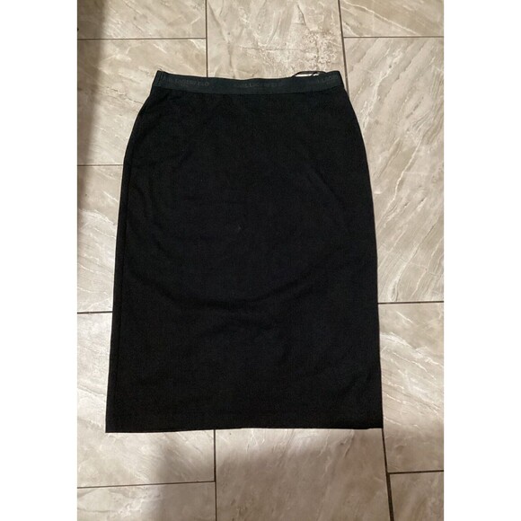 Karl Lagerfeld Black A-Line Stretch Knee Length Skirt Logo Elastic Waistband M - Picture 2 of 5
